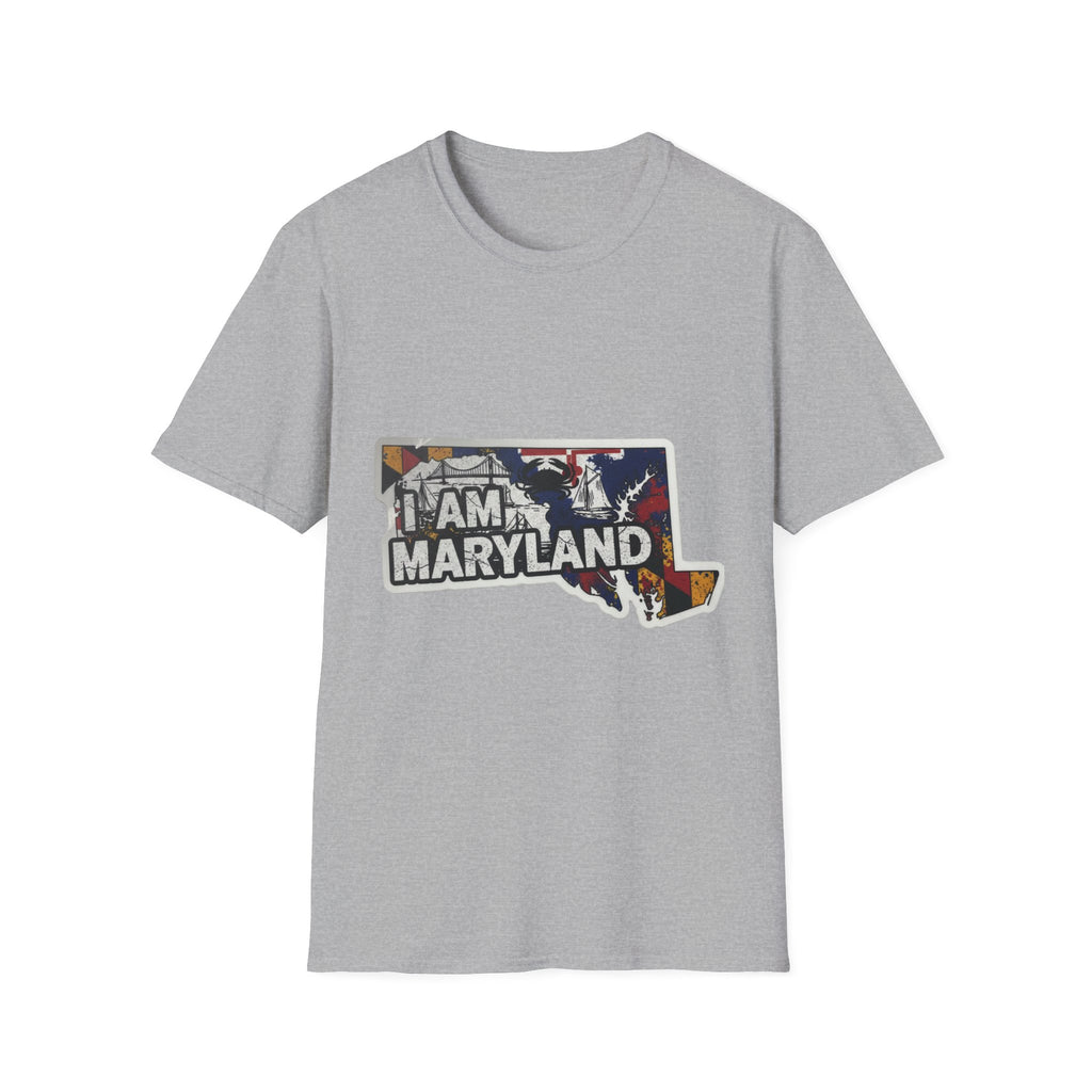 Light gray crewneck T-shirt with Maryland graphic collage front