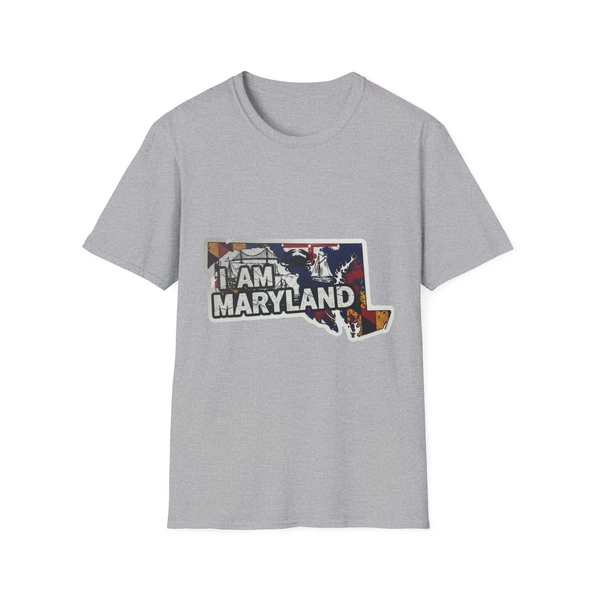 Light gray crewneck T-shirt with Maryland graphic collage front