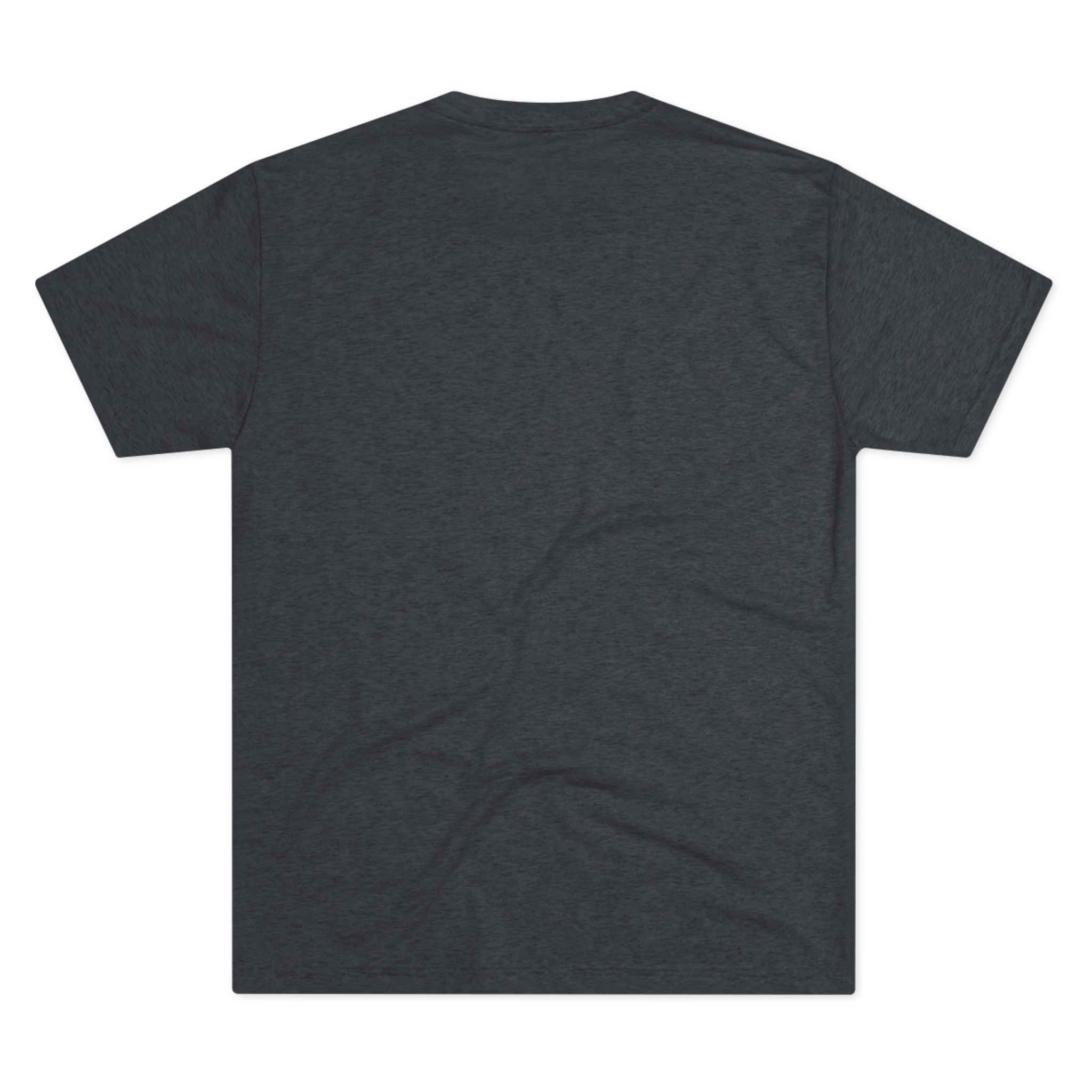 Unisex dark slate blue T-shirt, short sleeves, crew neck, no visible front graphic