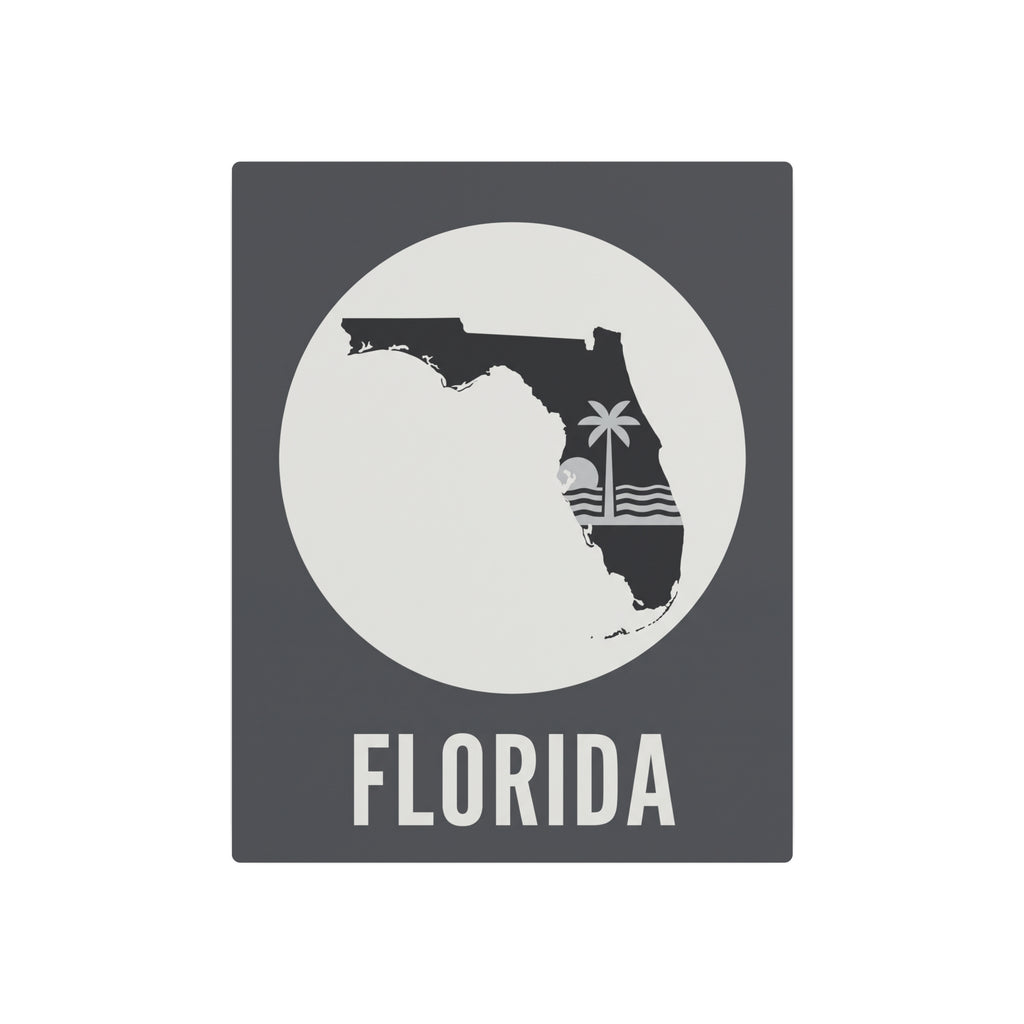 Florida state silhouette metal wall art with palm tree motif and “FLORIDA” lettering