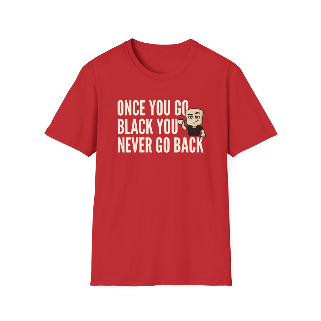 Red T-shirt with coffee mug slogan print