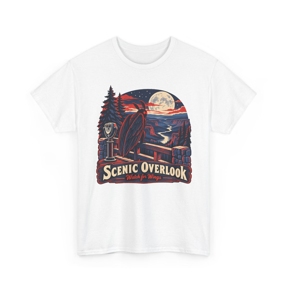 Scenic Overlook Raven T-Shirt, Moonlit Mountain Valley Road Trip Shirt for Men and Women, Vintage Hiking Graphic Tee