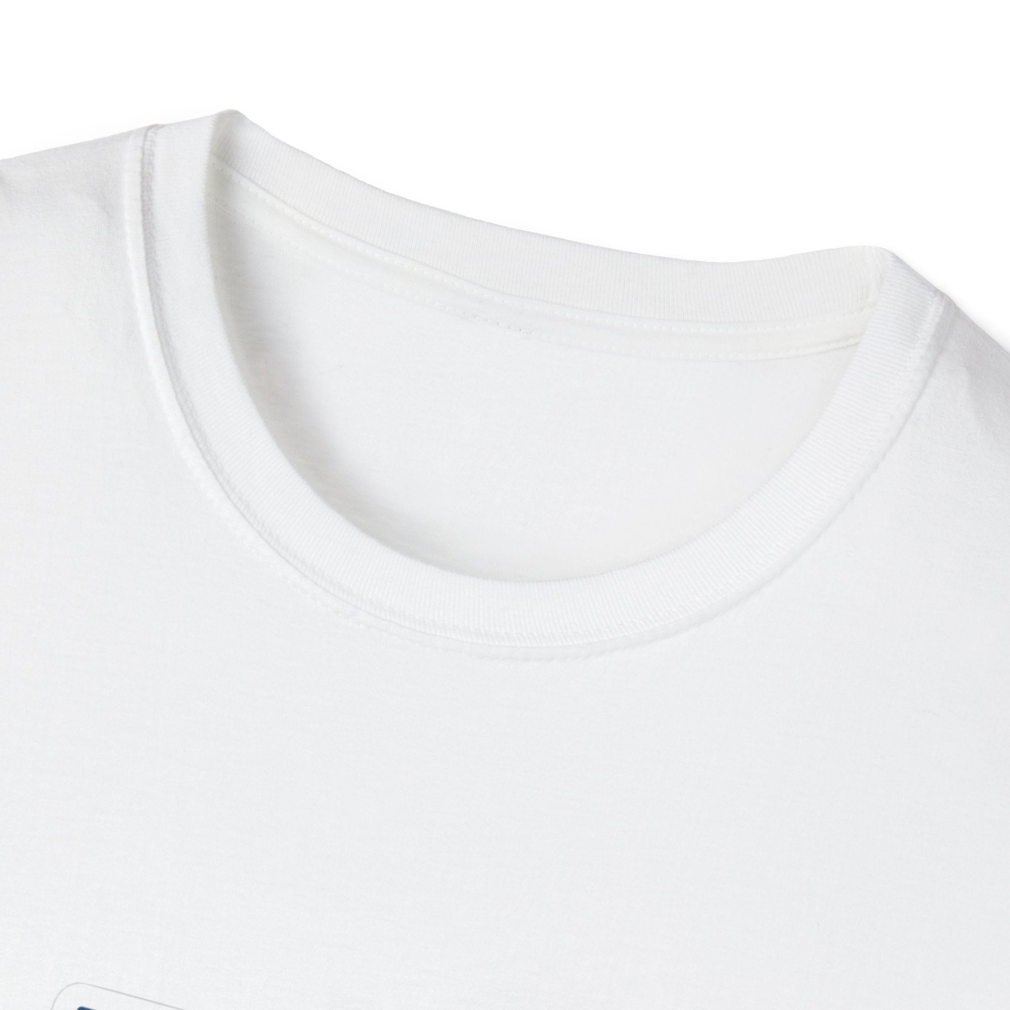 White T-shirt neckline close-up with ribbed crew collar