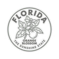 Transparent vinyl sticker, circular Florida orange blossom emblem with leaf and text