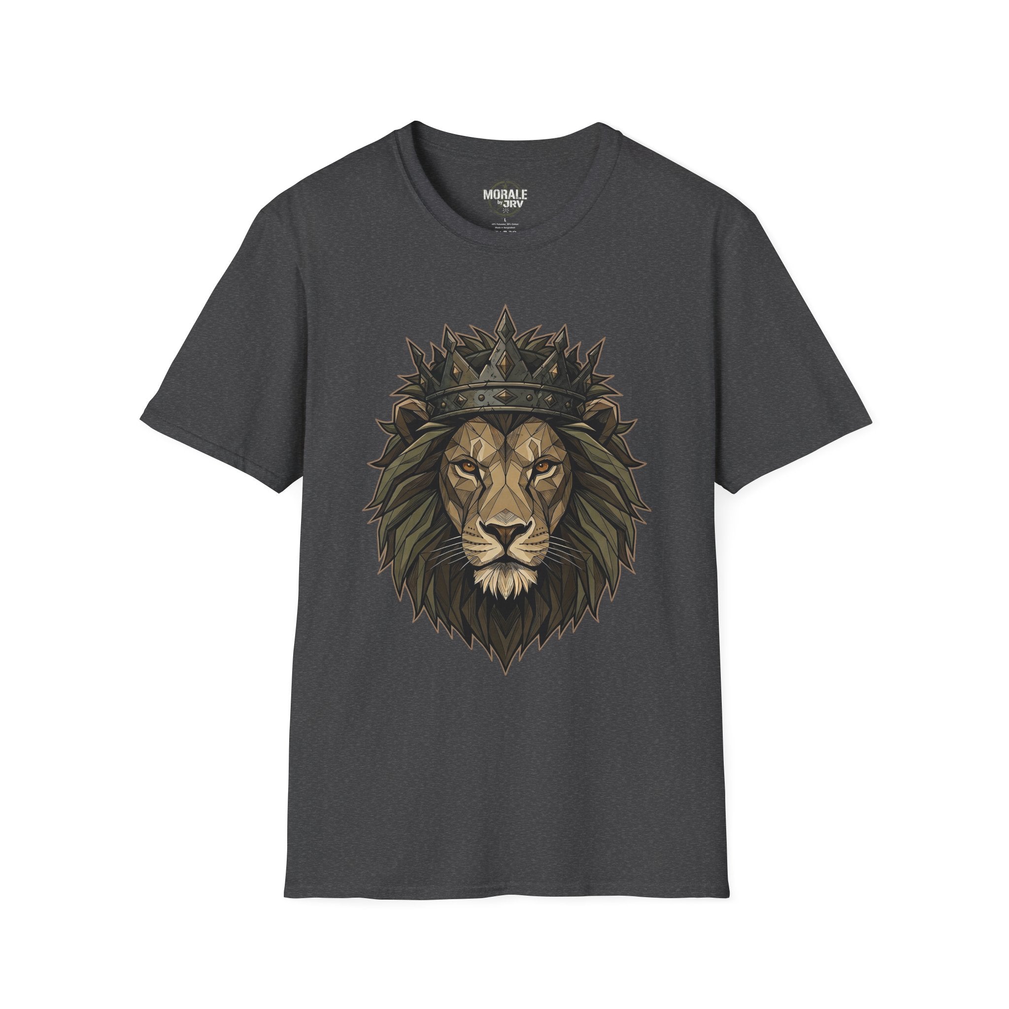 Dark Heather lion head T-shirt with crown graphic