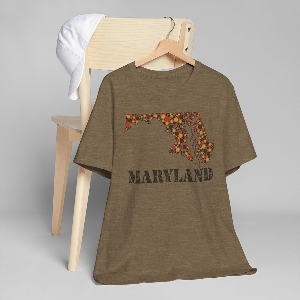 Maryland floral map graphic T-shirt in brown heather, crew neck, short sleeves, front print