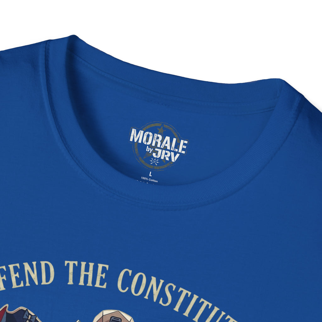 Militia T-shirt, royal blue; “MORALE by TRIV” logo at crew neck
