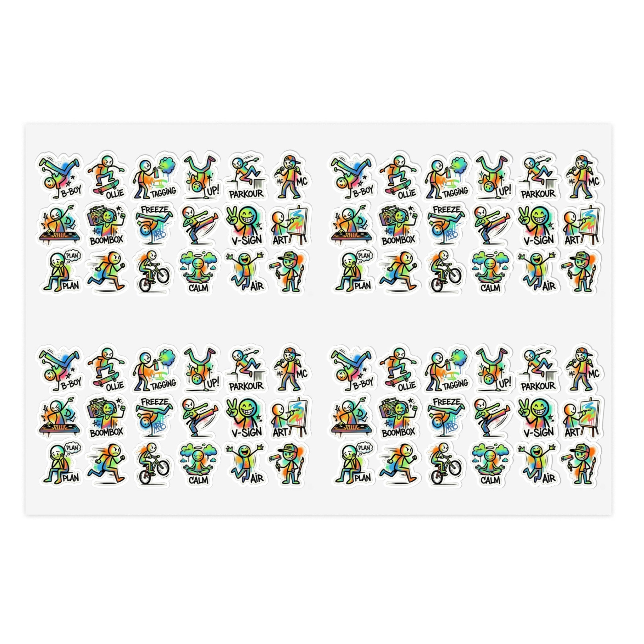 Mini Activity character sticker sheet with die-cut exercise icons and characters