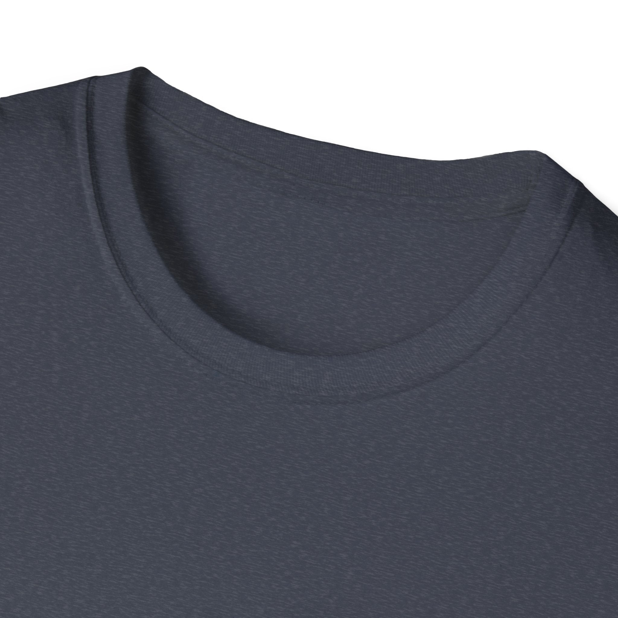 Charcoal heather T-shirt close-up of crew neckline