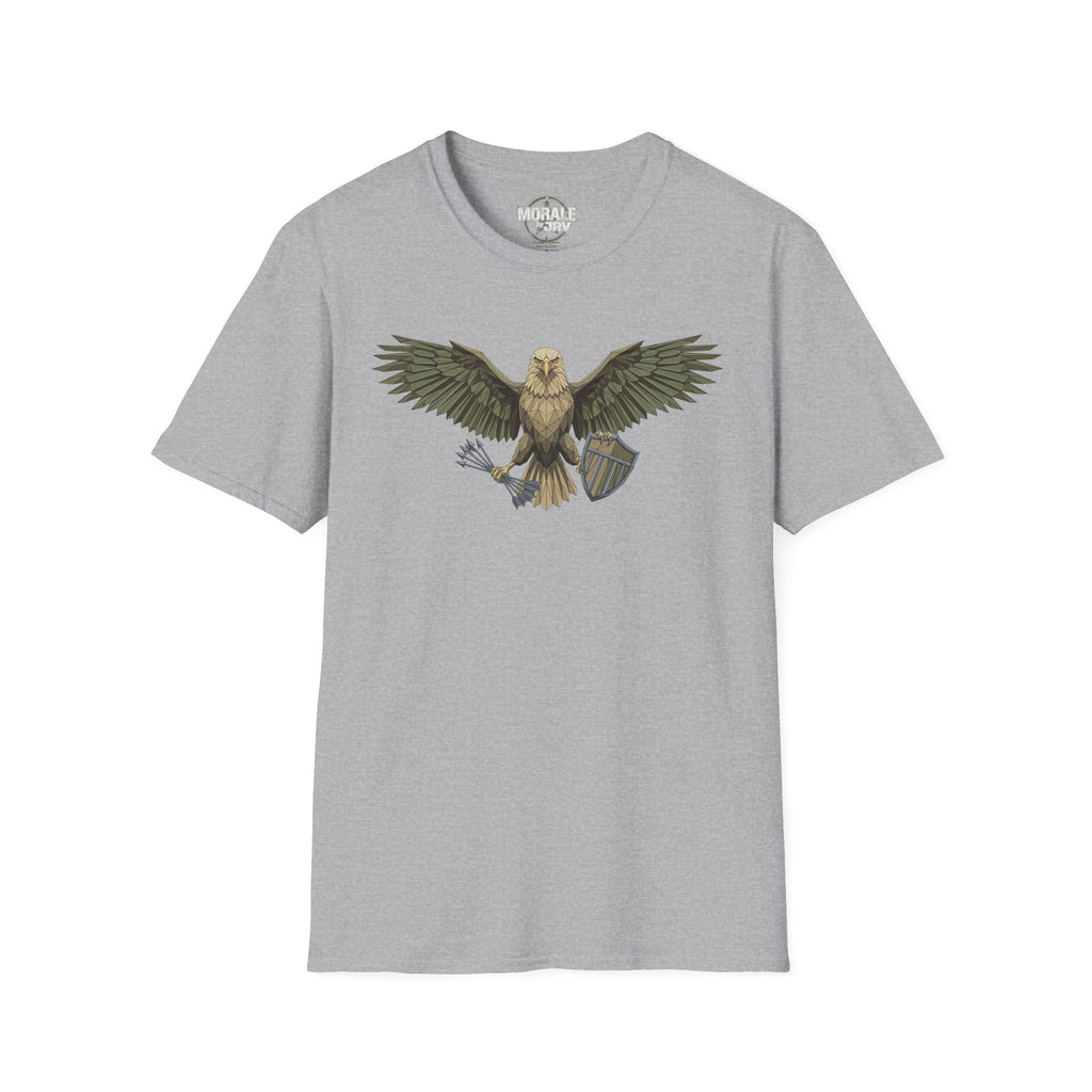 Soaring Hawk T-Shirt, Sport Grey, vintage raptor winged illustration on front