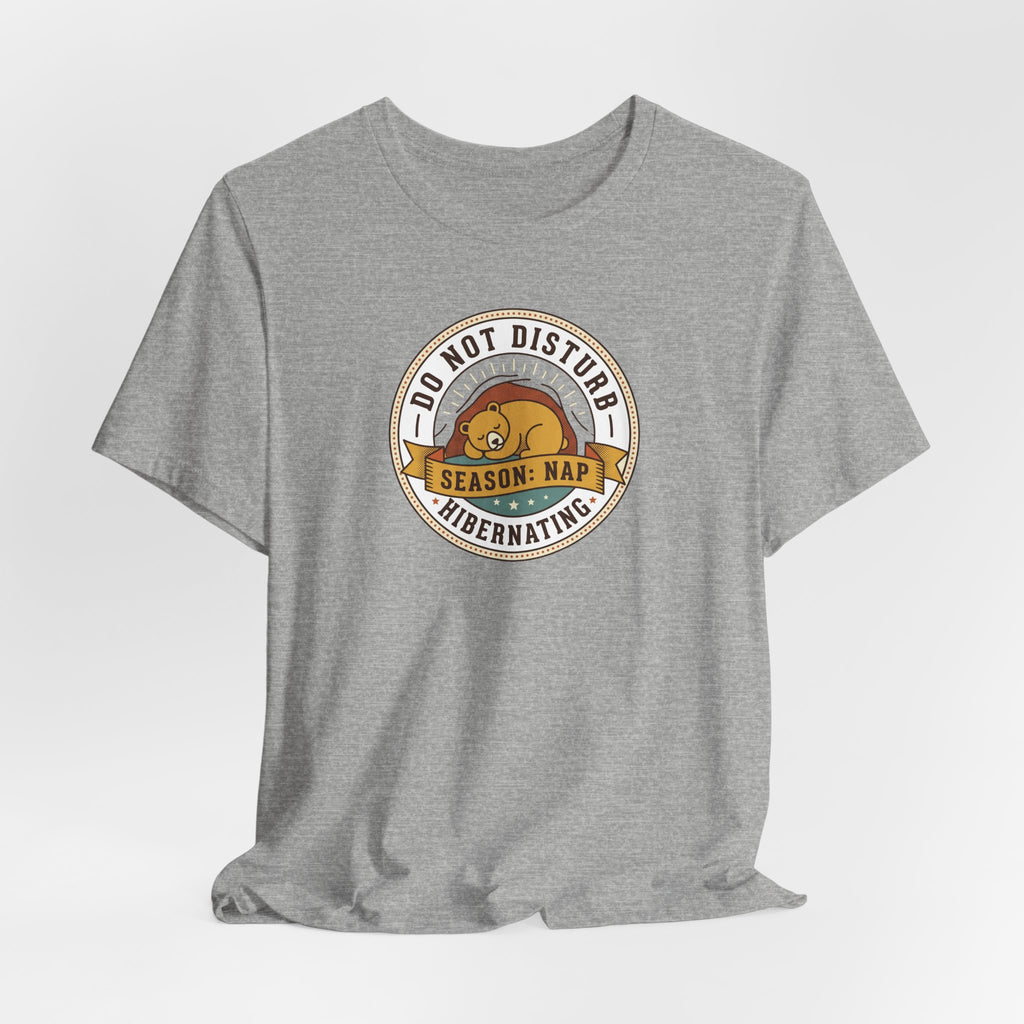 Do Not Disturb hibernating bear T-shirt, grey with circular bear graphic on chest