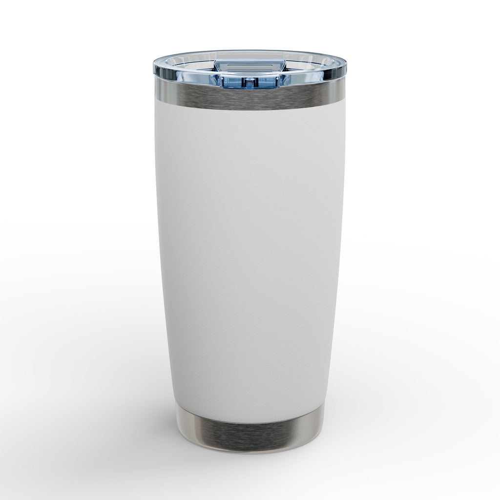 White 20oz stainless insulated travel tumbler with clear slide-top lid