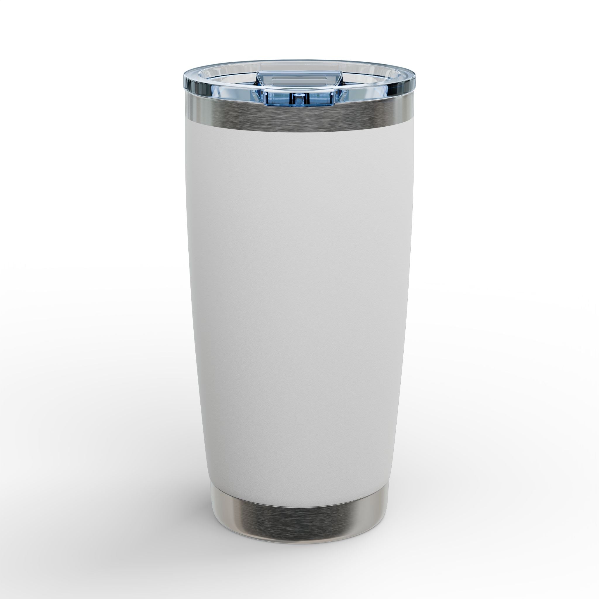 White 20oz stainless insulated travel tumbler with clear slide-top lid