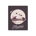 Square metal wall art close-up: circular Hawaii silhouette with waves and cursive 'Hawaii' script