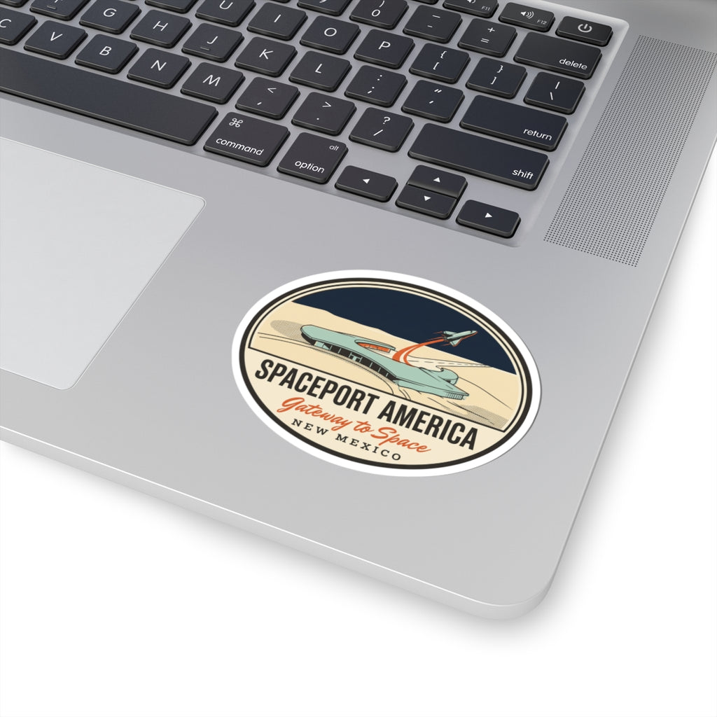 Circular retro rocket Spaceport America sticker with “Gateway to Space” and “New Mexico”