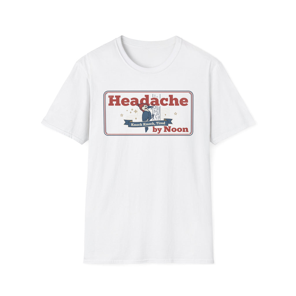 White Headache by Noon nurse graphic T-shirt, crew neck, front print on chest