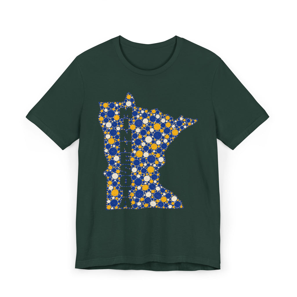 Minnesota State Floral Pattern T-Shirt | Blue and Gold Minnesota Map Graphic Tee