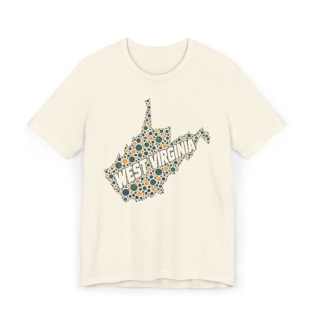 Cream West Virginia floral map graphic T-shirt with dotted state outline