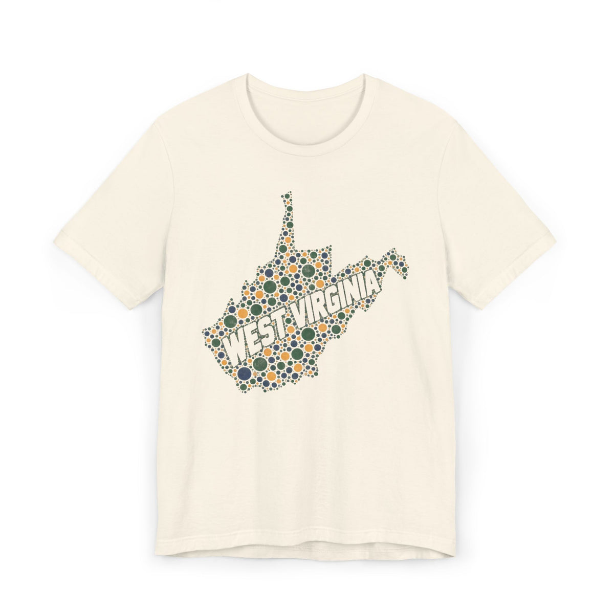 Cream West Virginia floral map graphic T-shirt with dotted state outline