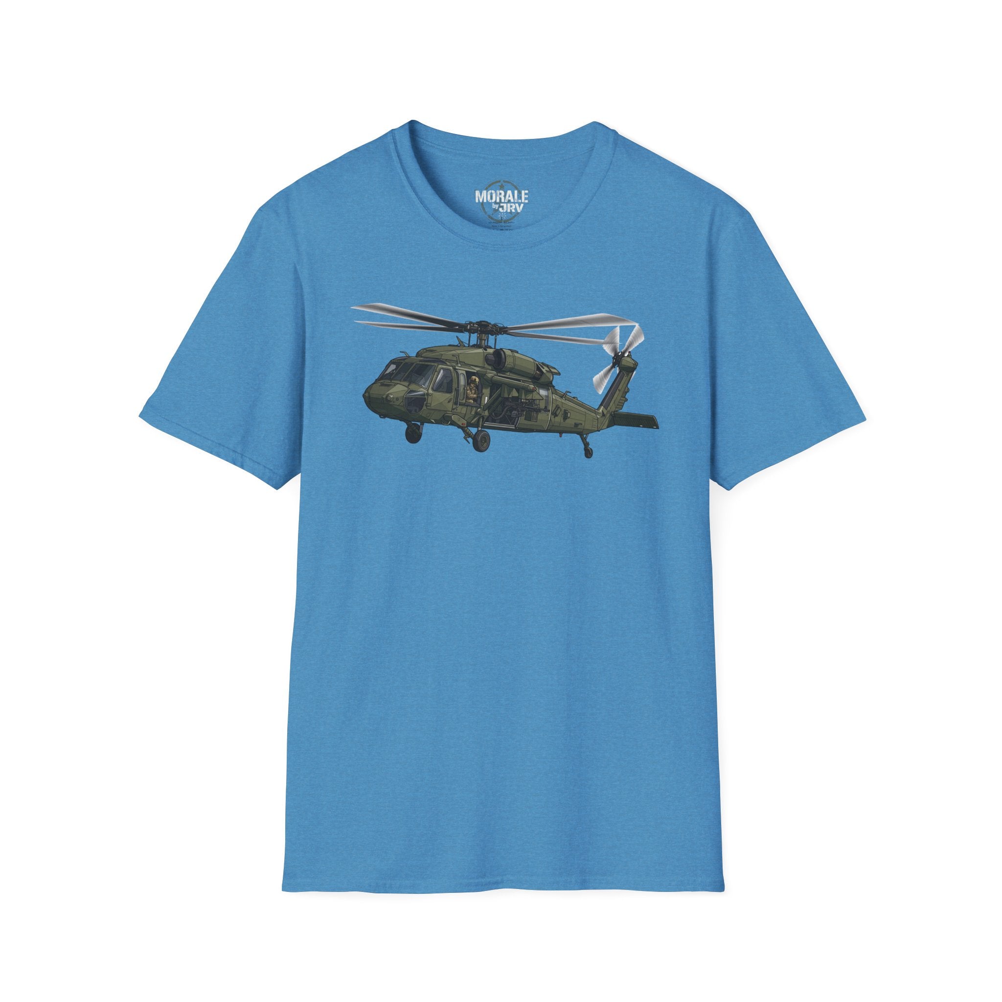 Military Black Hawk helicopter graphic T-shirt, blue