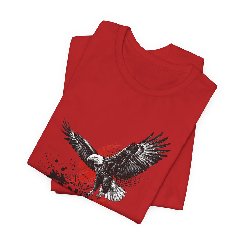 Red crewneck T-shirt with black eagle graphic