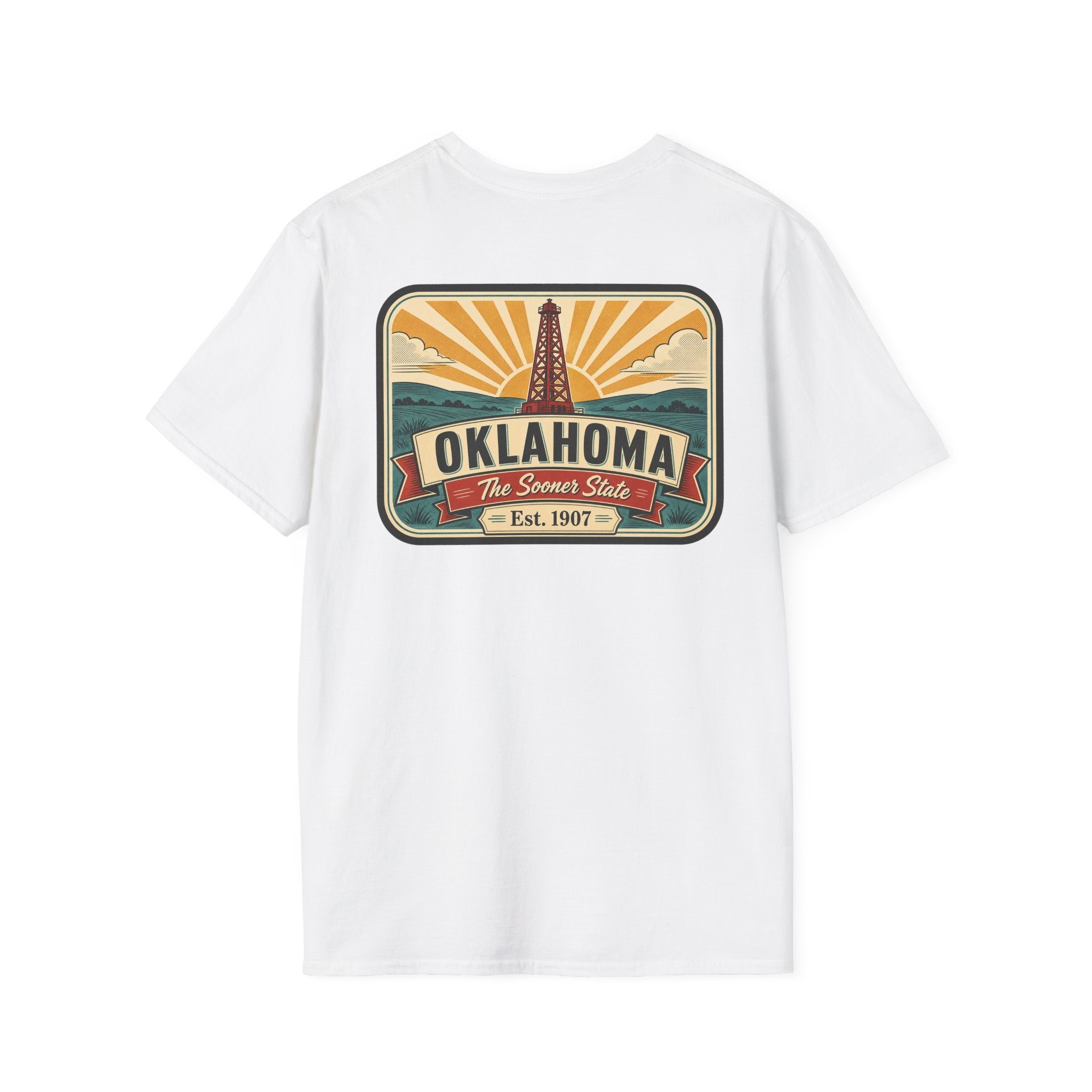 White T-shirt with rectangular Oklahoma Sooner State logo