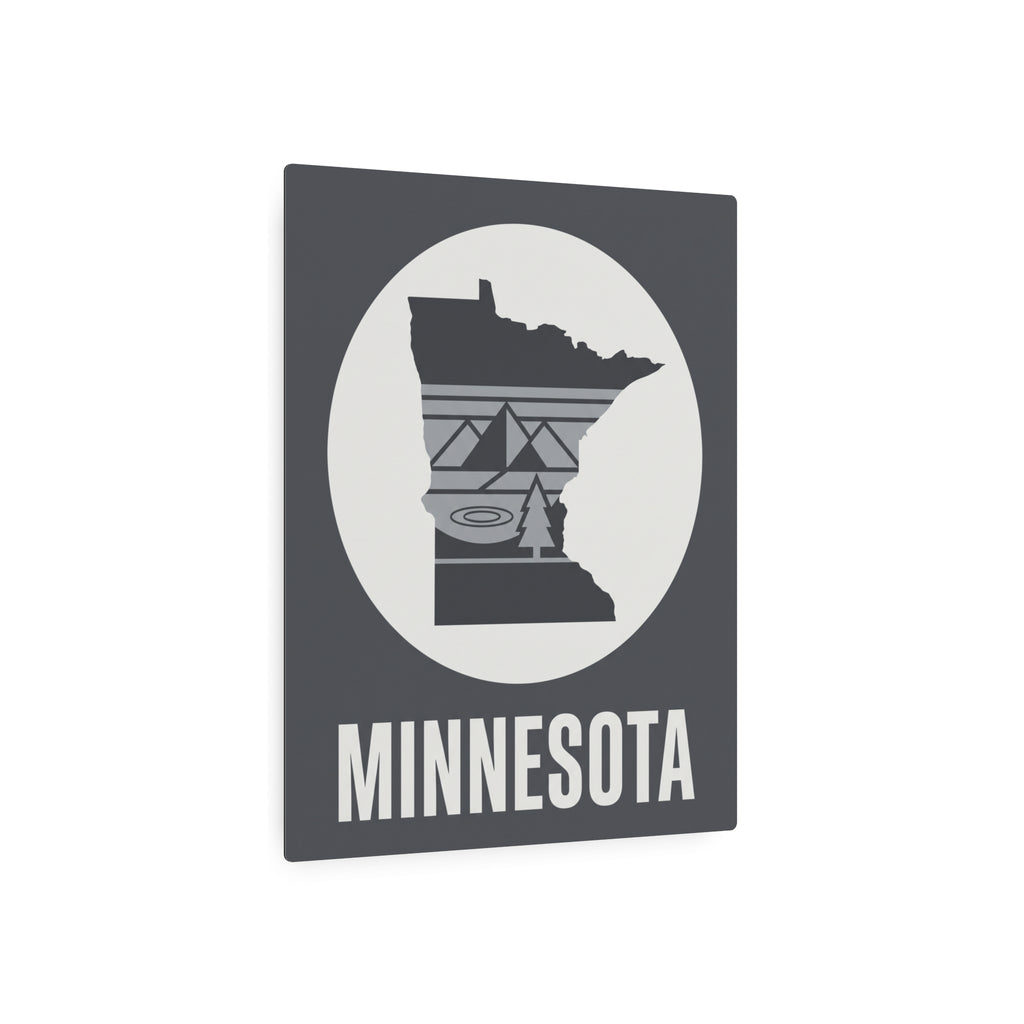 Dark gray metal wall sign with Minnesota silhouette in oval and MINNESOTA text