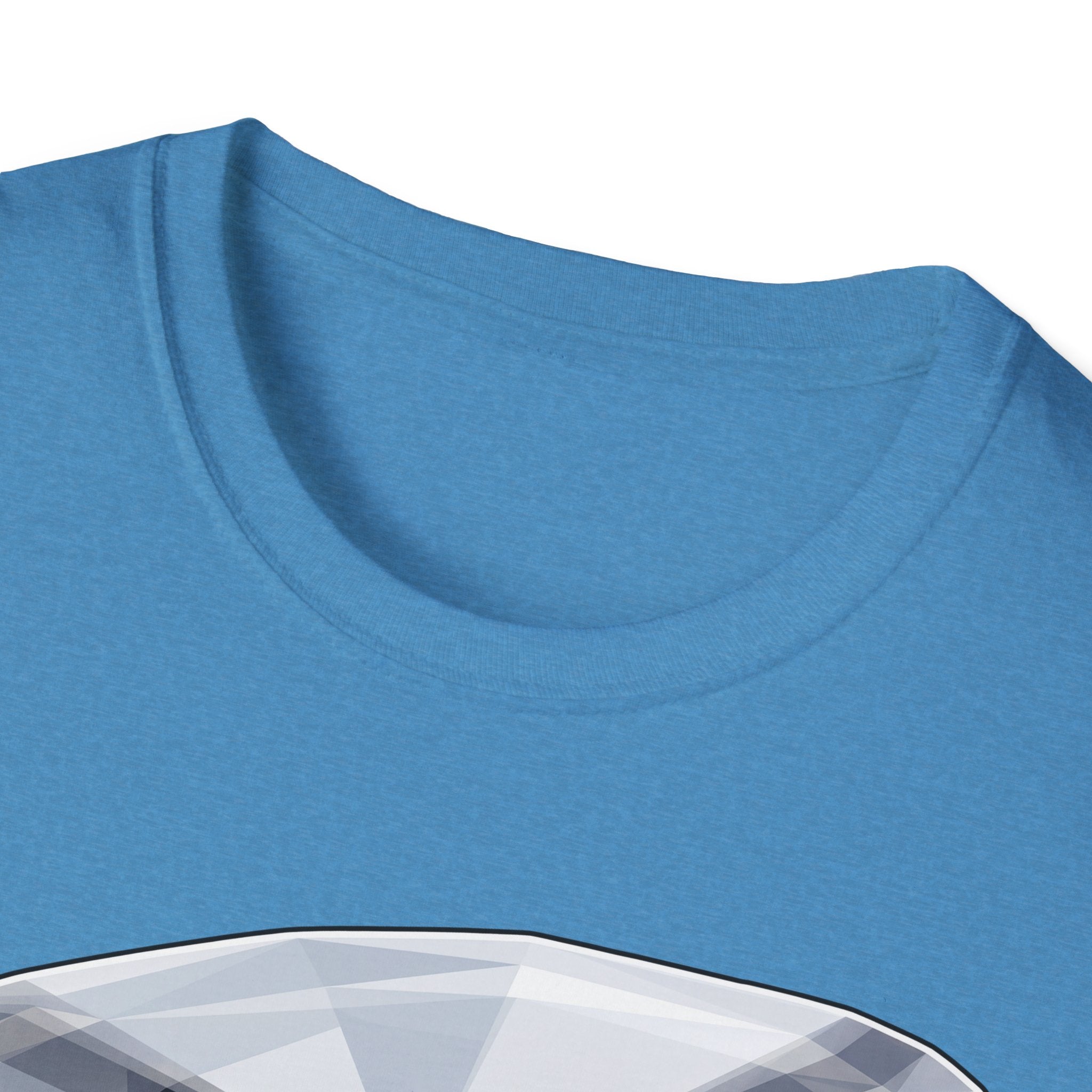 Blue heather rescue helicopter T-shirt neckline and fabric texture close-up