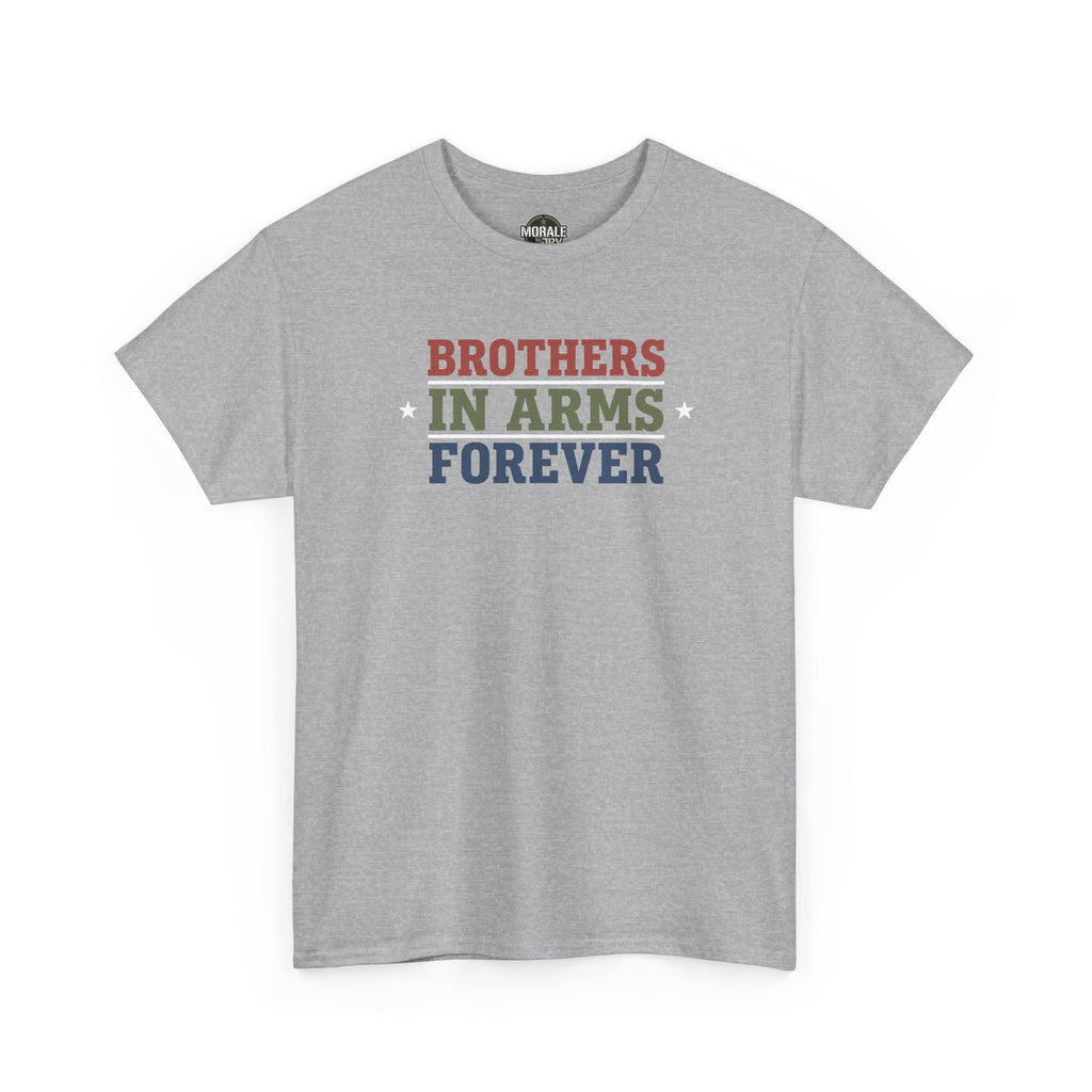 Sport grey crew-neck T-shirt with multicolor retro block text graphic on chest
