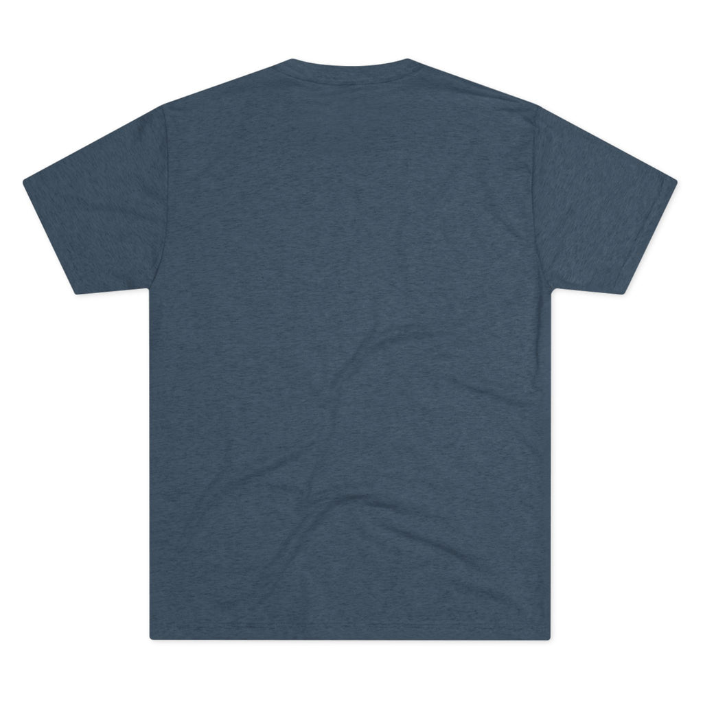 Unisex dark slate blue T-shirt, short sleeves, crew neck, no visible front graphic