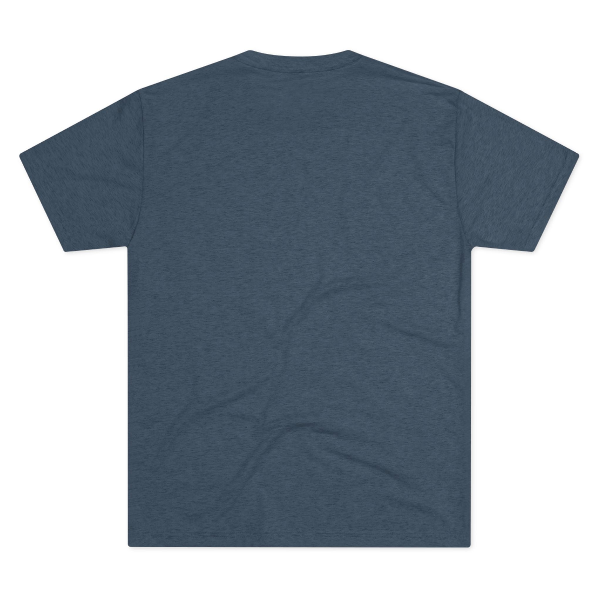 Unisex dark slate blue T-shirt, short sleeves, crew neck, no visible front graphic