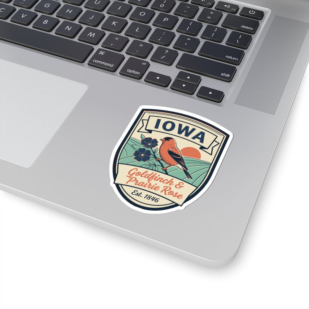 Iowa goldfinch & prairie rose sticker decal on white backing