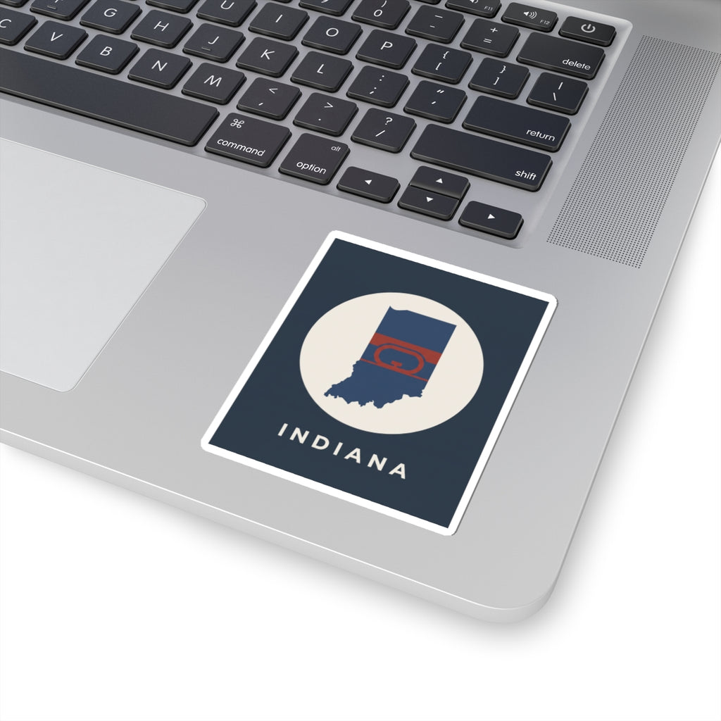 Indiana state map flag kiss-cut sticker on laptop keyboard