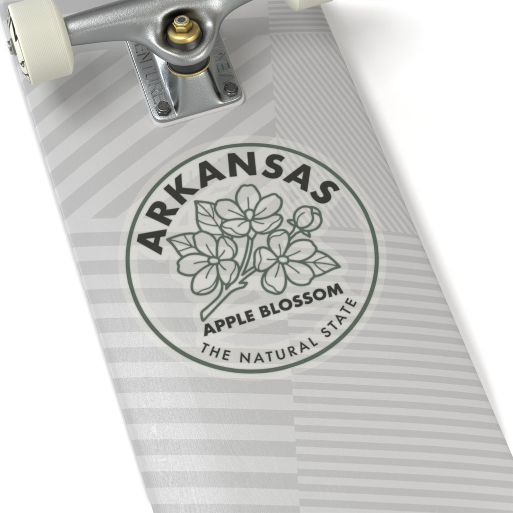 Arkansas apple blossom state flower vinyl sticker, circular logo with floral line art