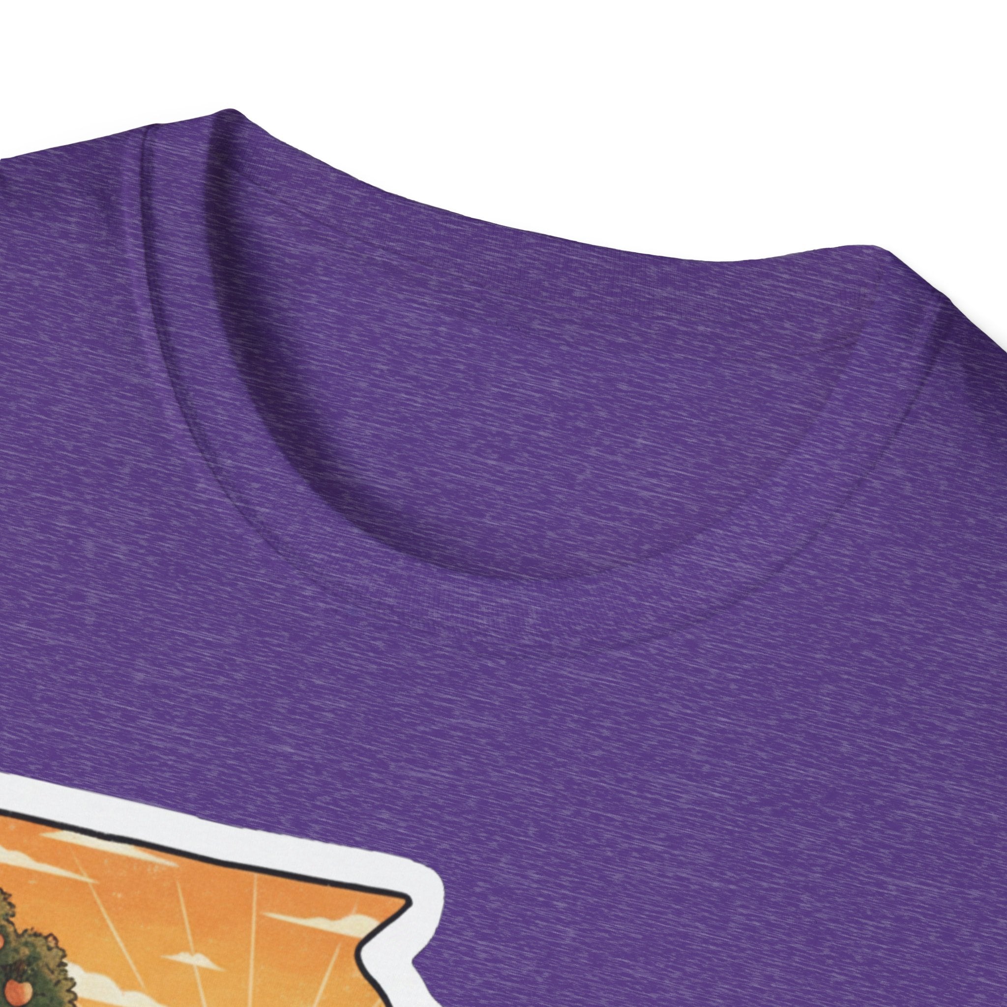I Am Georgia T-shirt, heather purple, close-up of crew neck and fabric