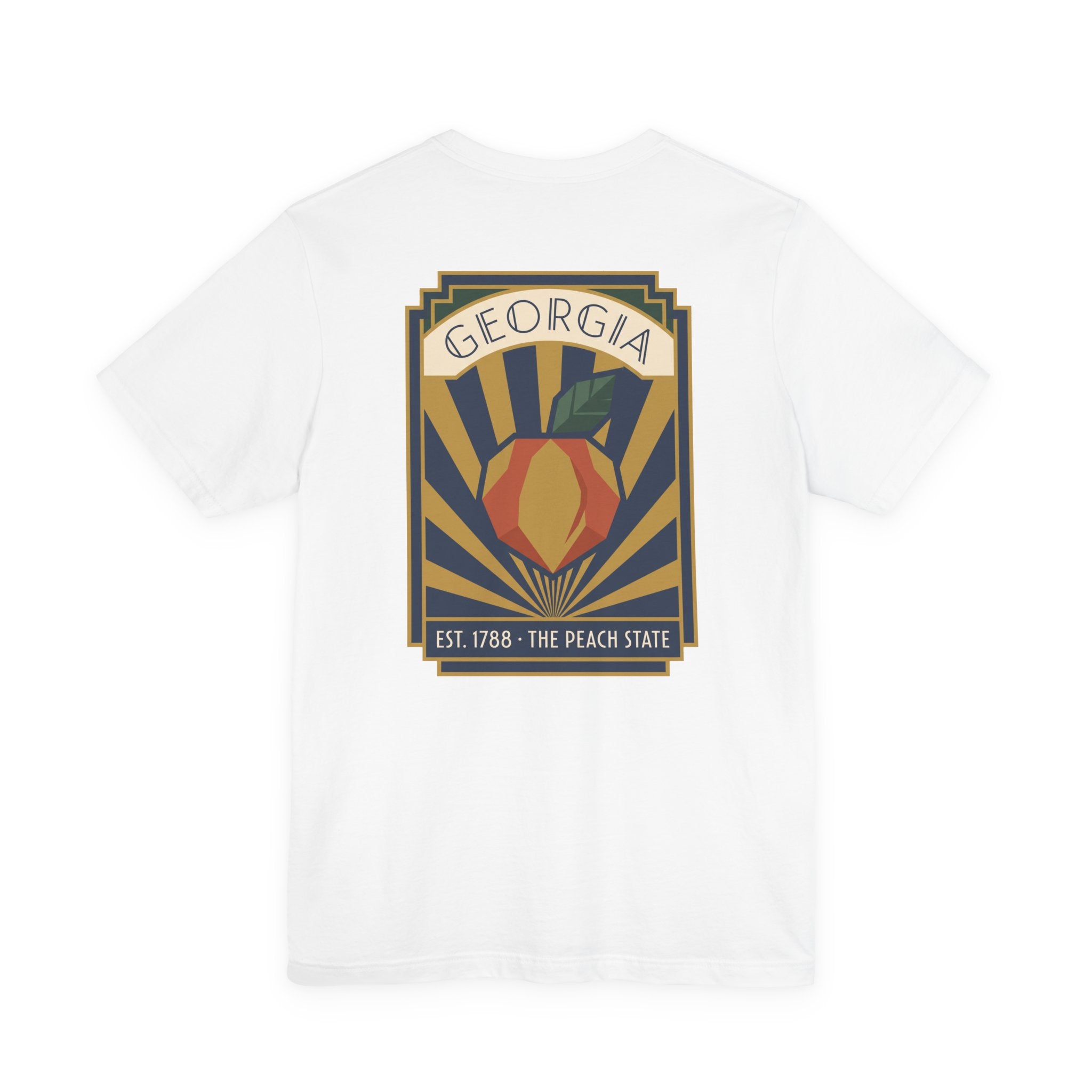 Peach-state graphic t-shirt in white with centered Georgia emblem poster print