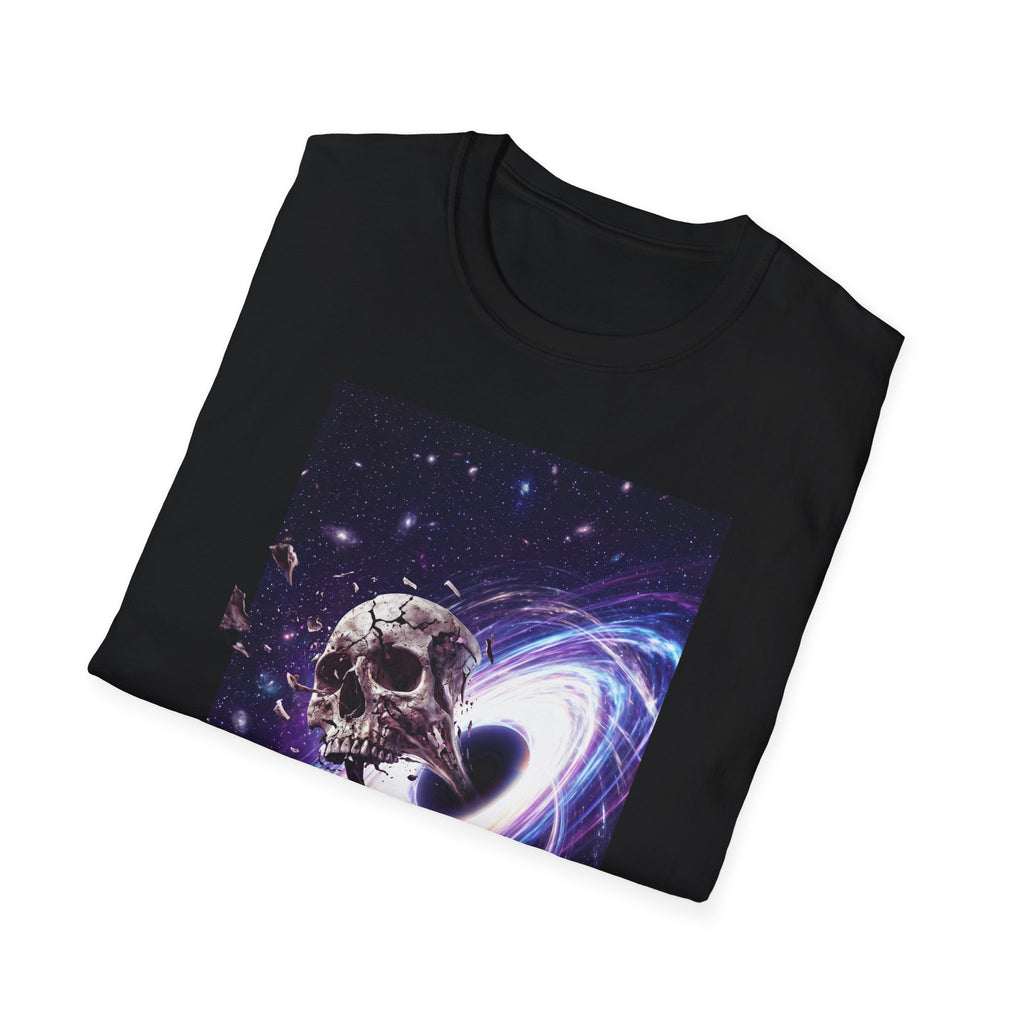 Galaxy skull T-shirt in black with purple nebula skull and swirl graphic