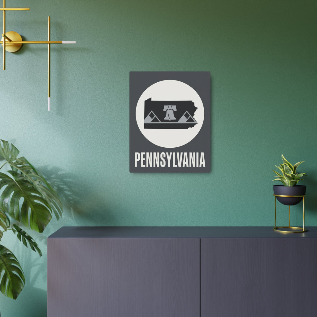 Metal Pennsylvania wall decor sign with Liberty Bell silhouette and PENNSYLVANIA text