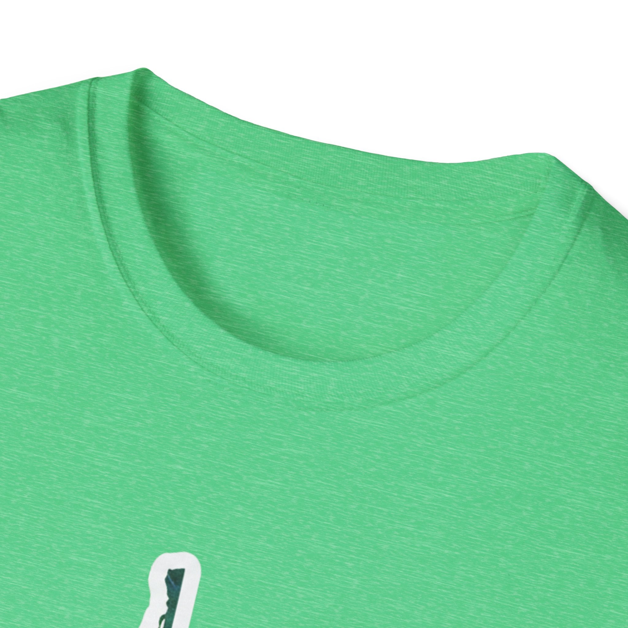 Heather Irish Green T-shirt neckline close-up