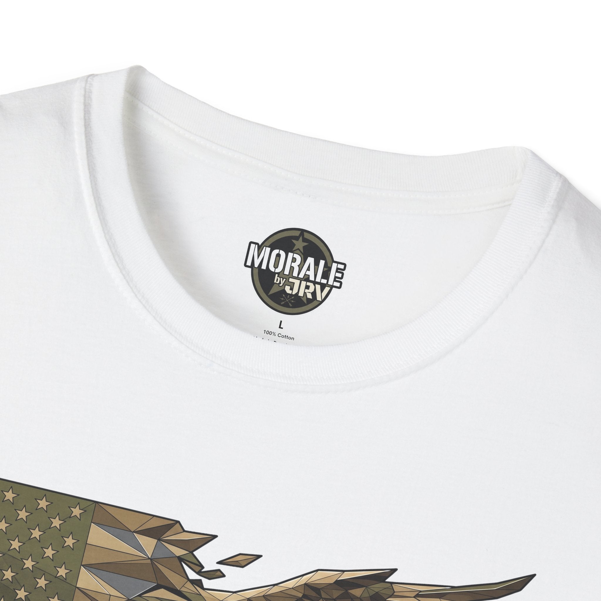 Patriotic tactical T-shirt, white crew neck with small brand logo