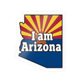 Arizona-shaped 'I am Arizona' sticker decal with patriotic AZ flag, white border