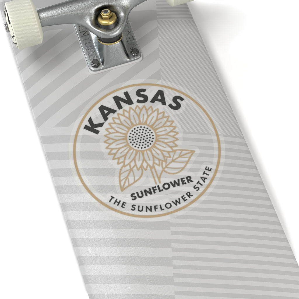 Kansas sunflower state transparent vinyl sticker with circular botanical flower design