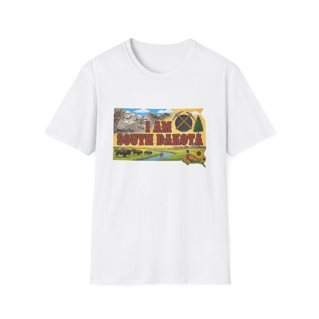 I am South Dakota T-Shirt, weiße Baumwolle mit State-Map-Print