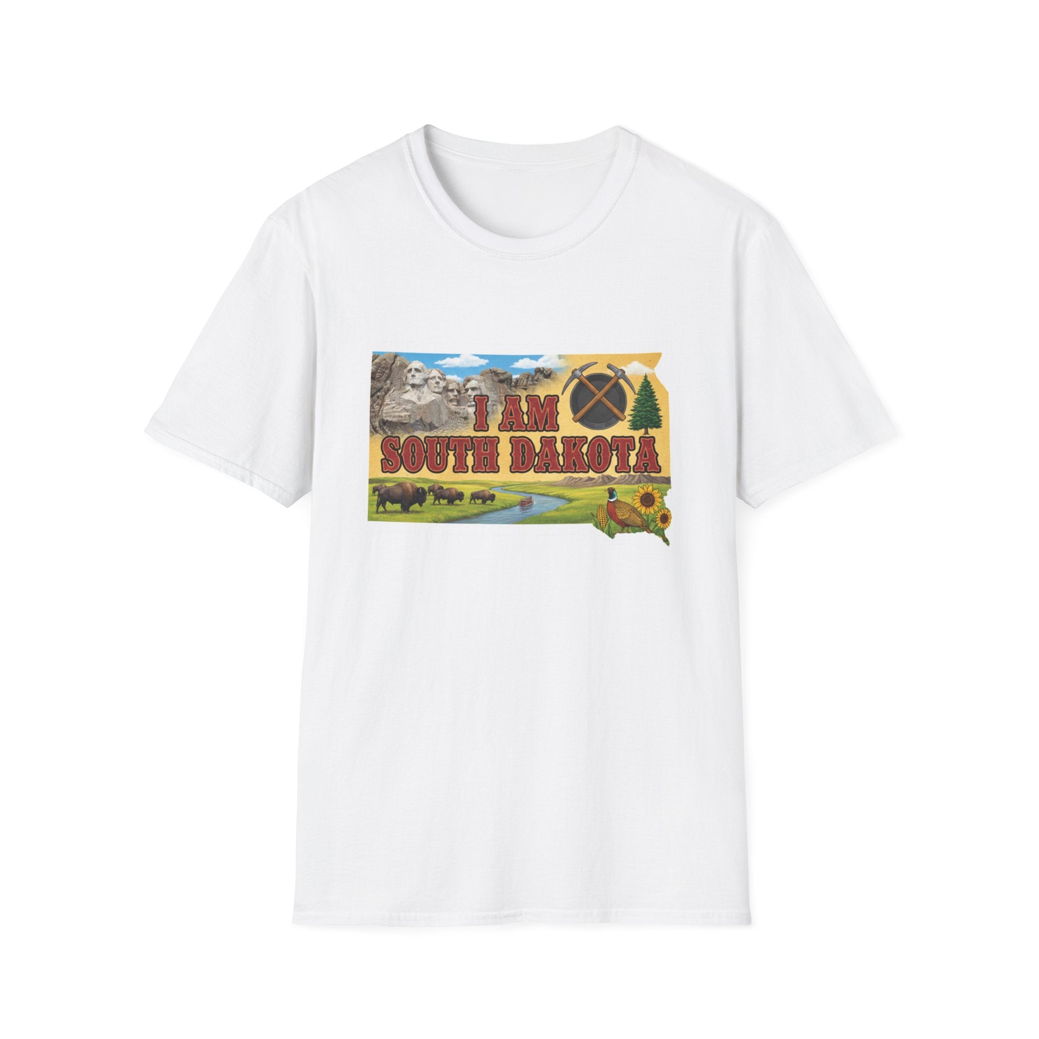 I am South Dakota T-Shirt, weiße Baumwolle mit State-Map-Print
