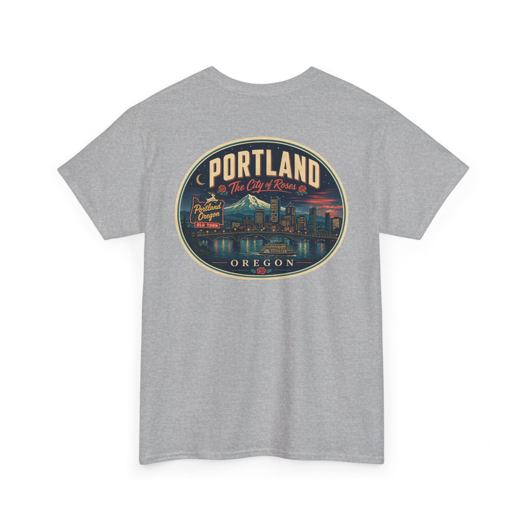 Sport grey T-shirt with Portland Oregon round skyline badge graphic