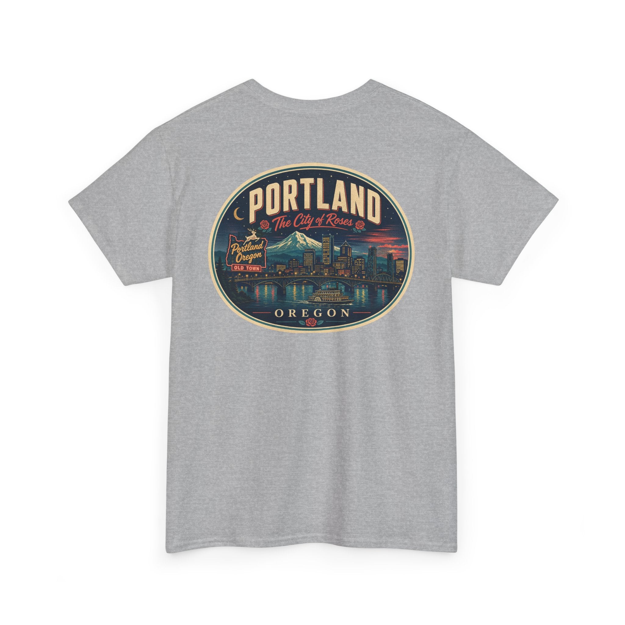 Sport grey T-shirt with Portland Oregon round skyline badge graphic