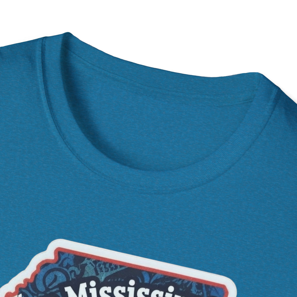 Teal crew neck with top edge of "I am Mississippi" graphic