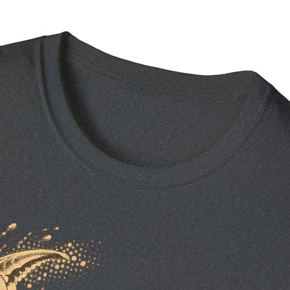 Dark gray crew-neck T-shirt with partial gold crab graphic on chest.