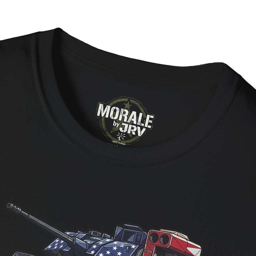 Black Tank T-shirt close-up of neckline label and part of tank graphic