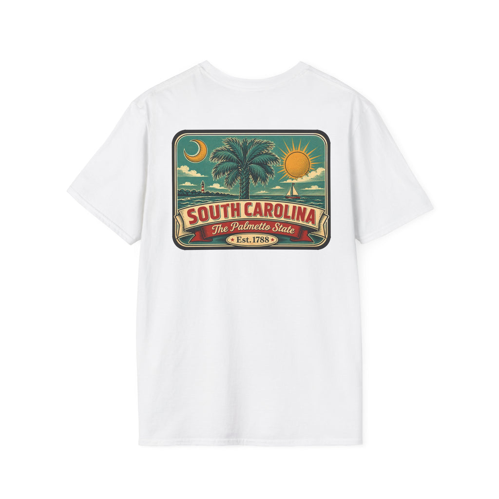 White T-shirt with South Carolina palm graphic patch and Est. 1788 text